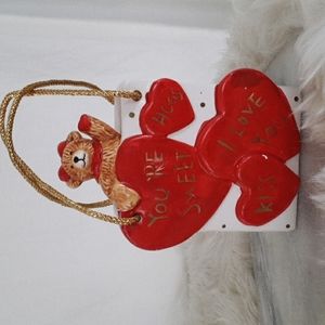 Vintage Ceramic Gift Bag Box  w Teddy Bear & Hearts w Sayings Valentines Day